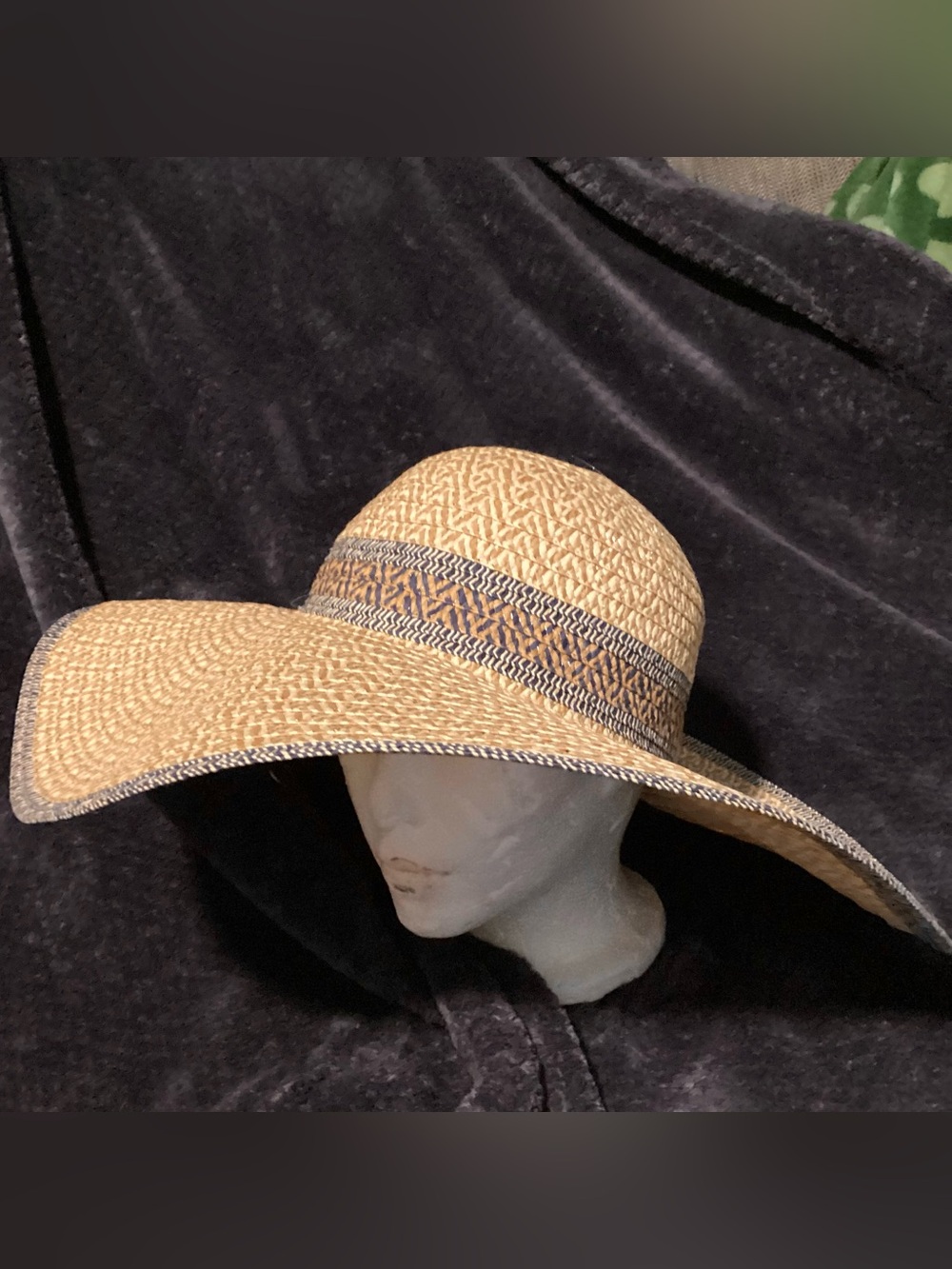 Adrienne Vittadini Women Straw Sun Hat Floppy Decorative Trim Wide Brim Natural